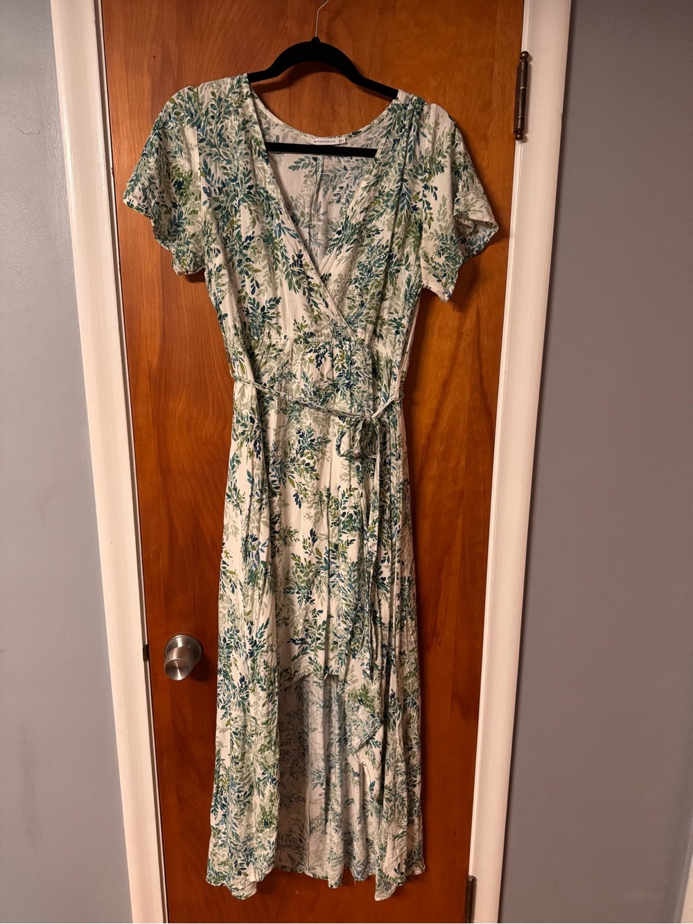 Floral Wrap High-Low Dress in Green and White